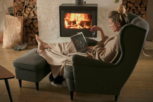 woman next to the fireplace