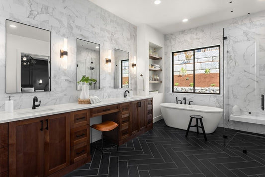 wall and floor tiles in bathroom